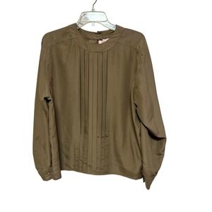 Jacklyn Smith Womens 12 100% Polyester Brown Pleated Dress Top Blouse Shirt
